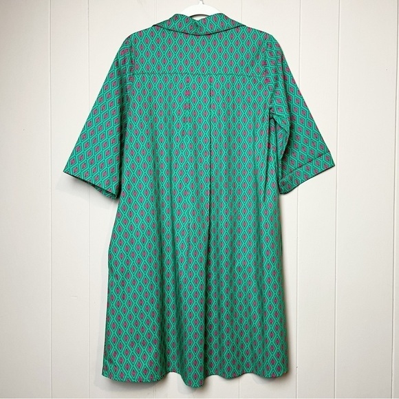 Margot Paris NWT Popover Dress Small 100% cotton green geometric print mod boxy - Picture 5 of 11
